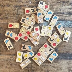 Natural Wooden Vintage 1980’s Children’s Domino Matching Game